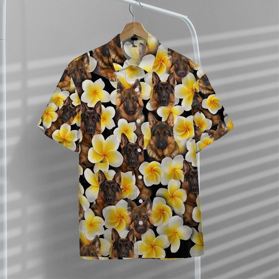 Gearhumans 3D Plumeria German Shepherd Hawaii Shirt ZZ06046 Hawai Shirt 