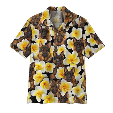 Gearhumans 3D Plumeria German Shepherd Hawaii Shirt ZZ06046 Hawai Shirt Short Sleeve Shirt S 
