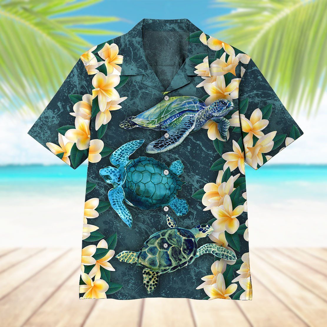 Gearhumans 3D Plumeria Turtle Hawaii Shirt ZZ02044 Hawai Shirt 