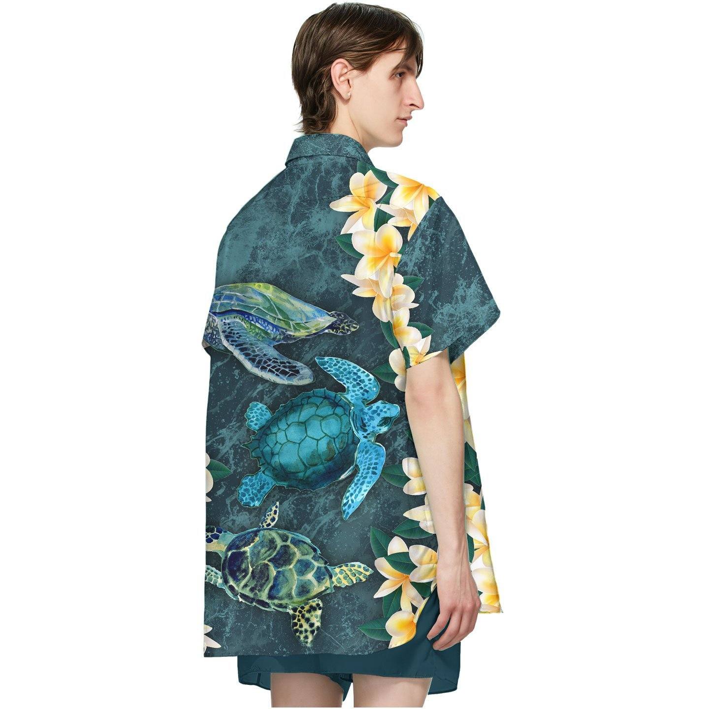 Gearhumans 3D Plumeria Turtle Hawaii Shirt ZZ02044 Hawai Shirt 