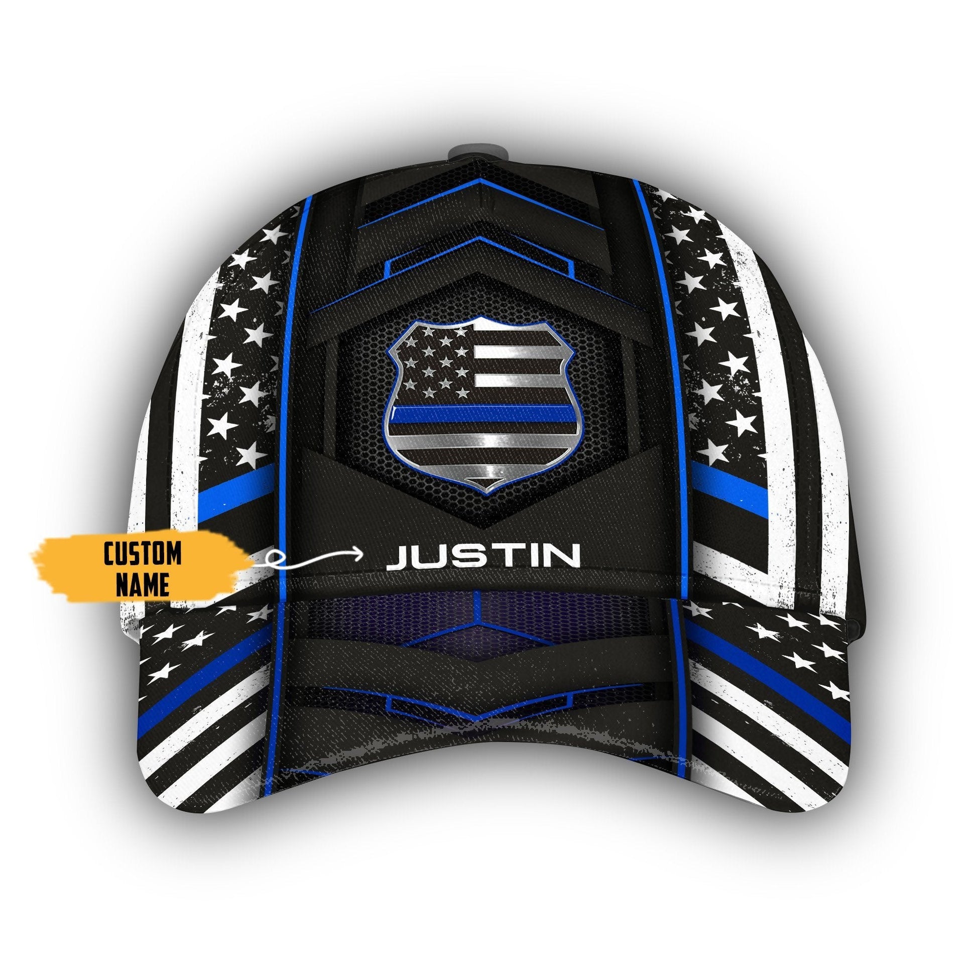 Gearhumans 3D Police Blue Flag Custom Name Cap GW02046 Cap Cap