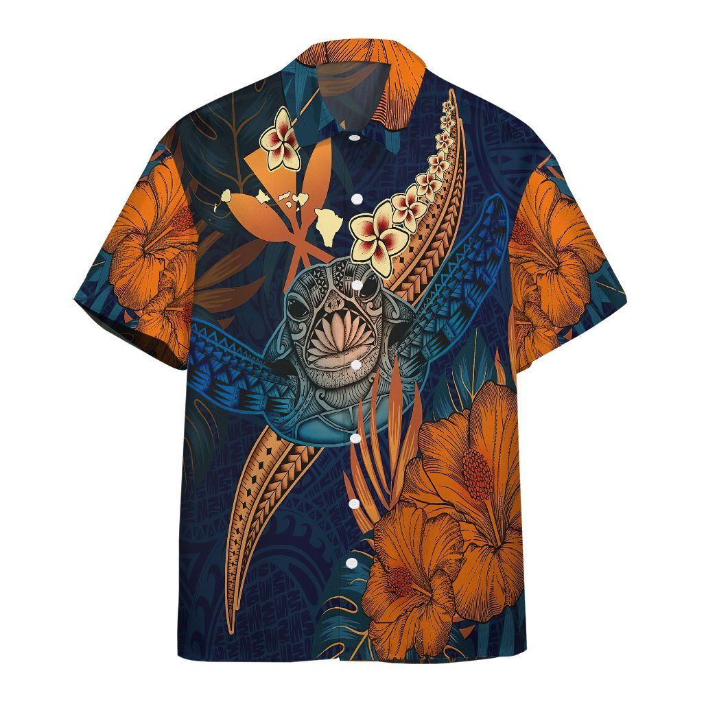 Gearhumans 3D Polynesian Turtle Hibiscus Hawaii Shirt ZZ02043 Hawai Shirt Short Sleeve Shirt S 