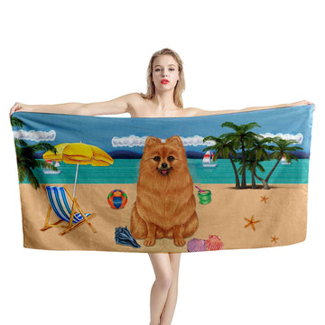 Gearhumans 3D Pomeranian Dog Custom Beach Towel