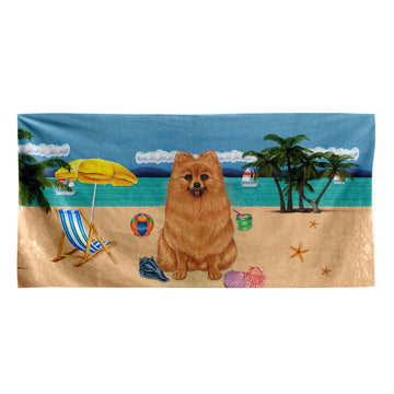 Gearhumans 3D Pomeranian Dog Custom Beach Towel