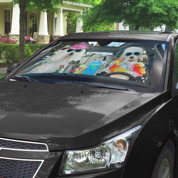 Gearhumans 3D Poodle Ready For Summer Vacation Custom Car Auto Sunshade