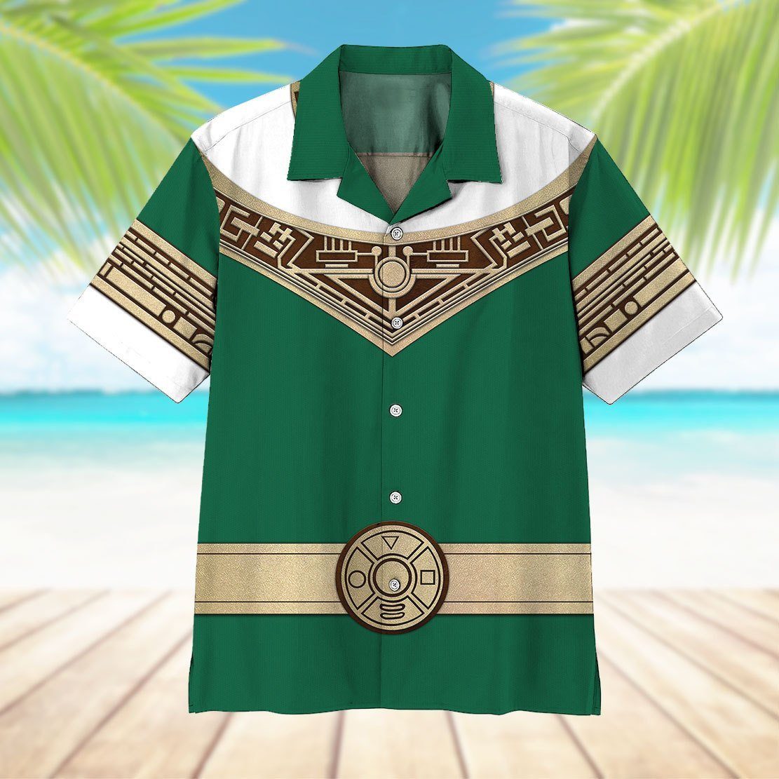 Gearhumans 3D Power Ranger Zeo Green Hawaii Shirt ZK2904212 Hawai Shirt 