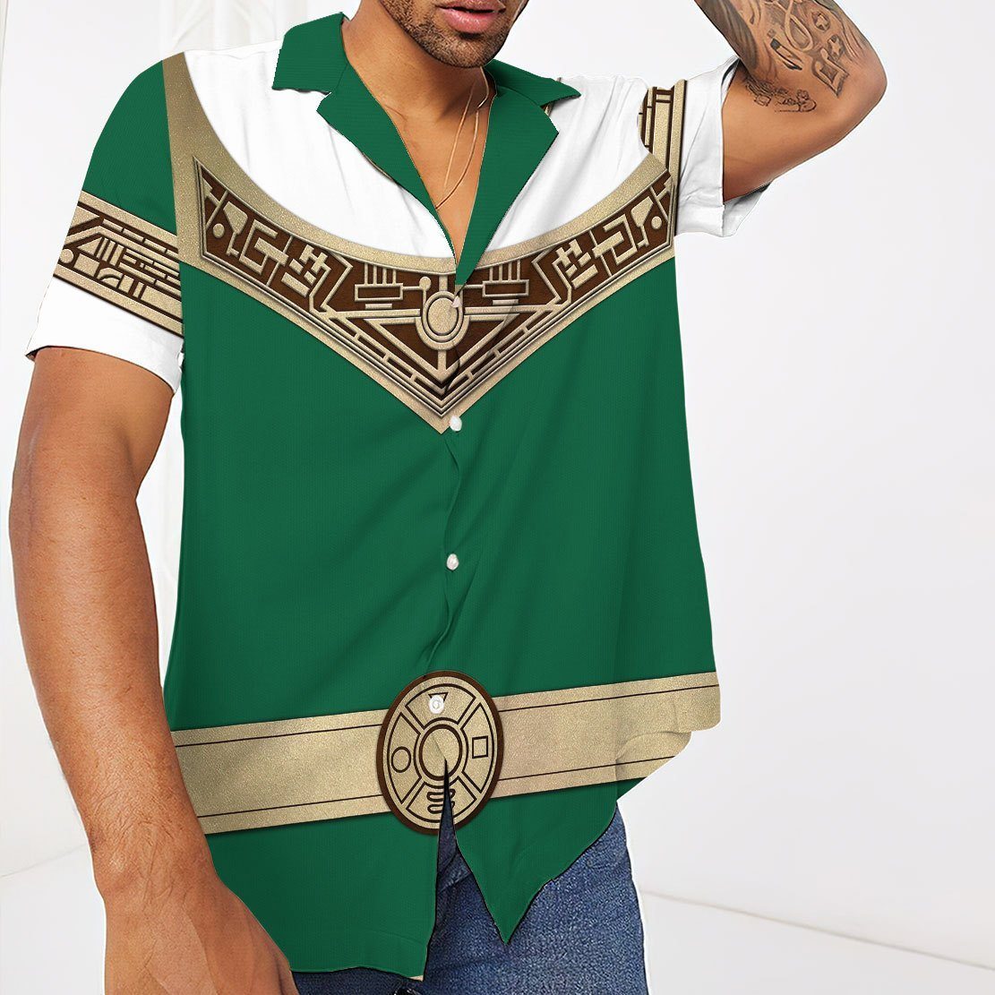 Gearhumans 3D Power Ranger Zeo Green Hawaii Shirt ZK2904212 Hawai Shirt 