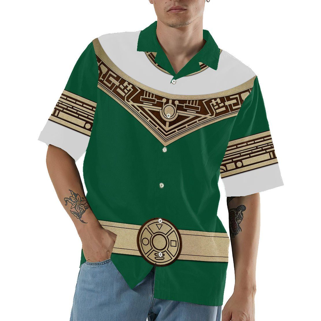 Gearhumans 3D Power Ranger Zeo Green Hawaii Shirt ZK2904212 Hawai Shirt 