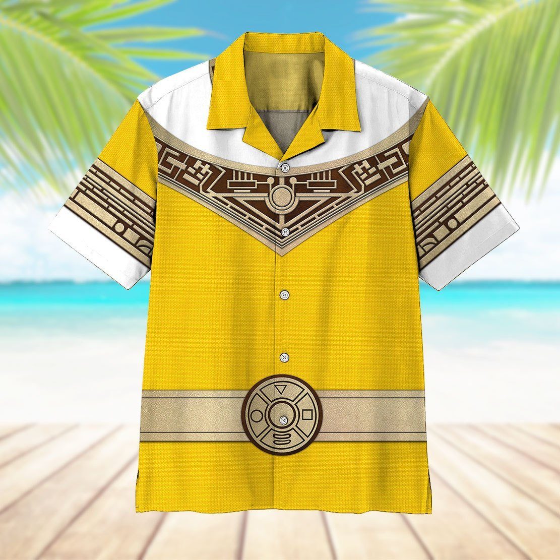 Gearhumans 3D Mighty Morphin Power Ranger Yellow Hawaii Shirt