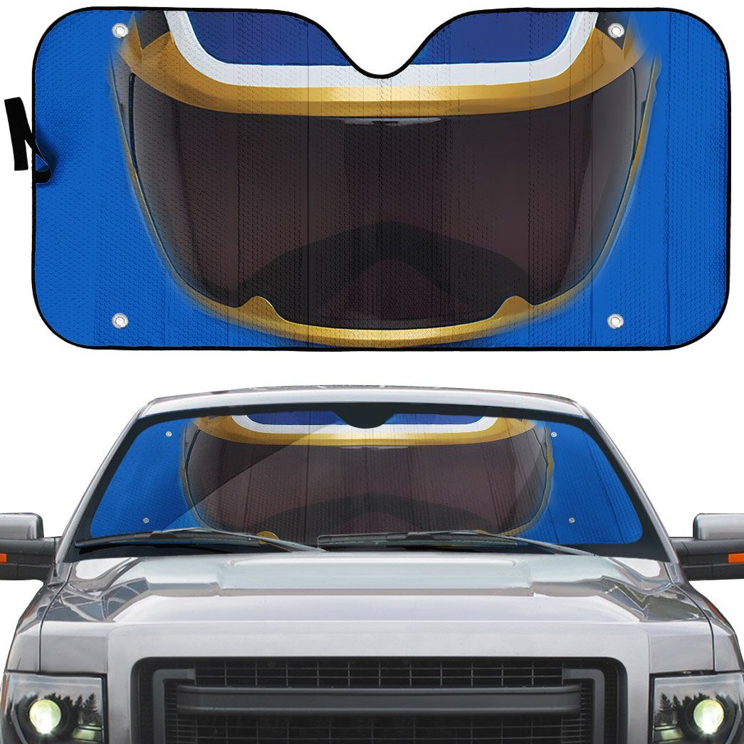 Gearhumans 3D Power Rangers Megaforce Blue Ranger Helmet Custom Car Auto Sunshade GW2304212 Auto Sunshade 