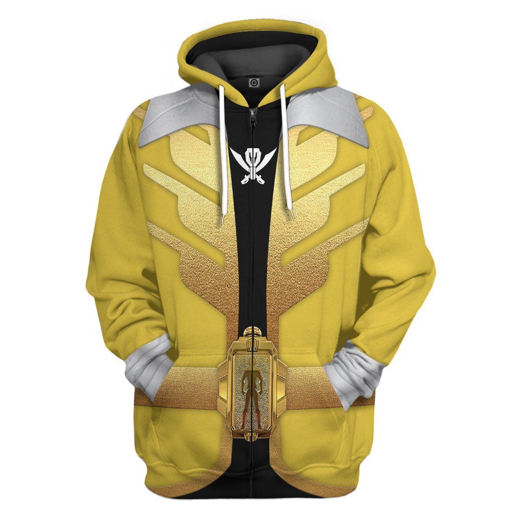 Gearhumans 3D Power Rangers Megaforce Yellow Ranger Custom Tshirt Hoodie Apparel GW05044 3D Apparel Zip Hoodie S