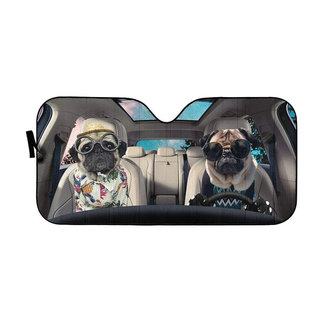 gearhumans 3D Pug Couple Dogs Custom Car Auto Sunshade GV120621 Auto Sunshade 57''x27.5'' 