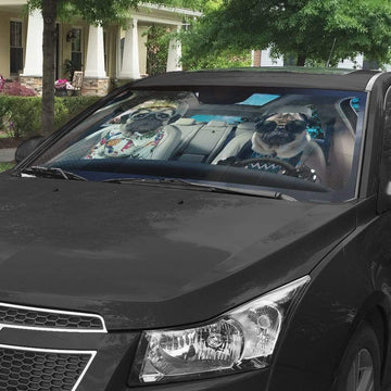 Gearhumans 3D Pug Couple Dogs Custom Car Auto Sunshade