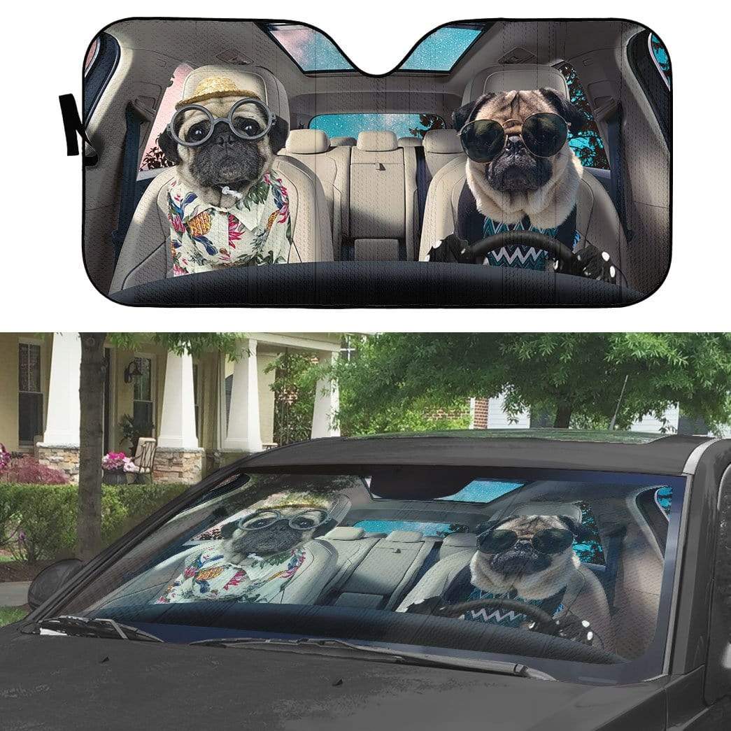 gearhumans 3D Pug Couple Dogs Custom Car Auto Sunshade GV120621 Auto Sunshade 