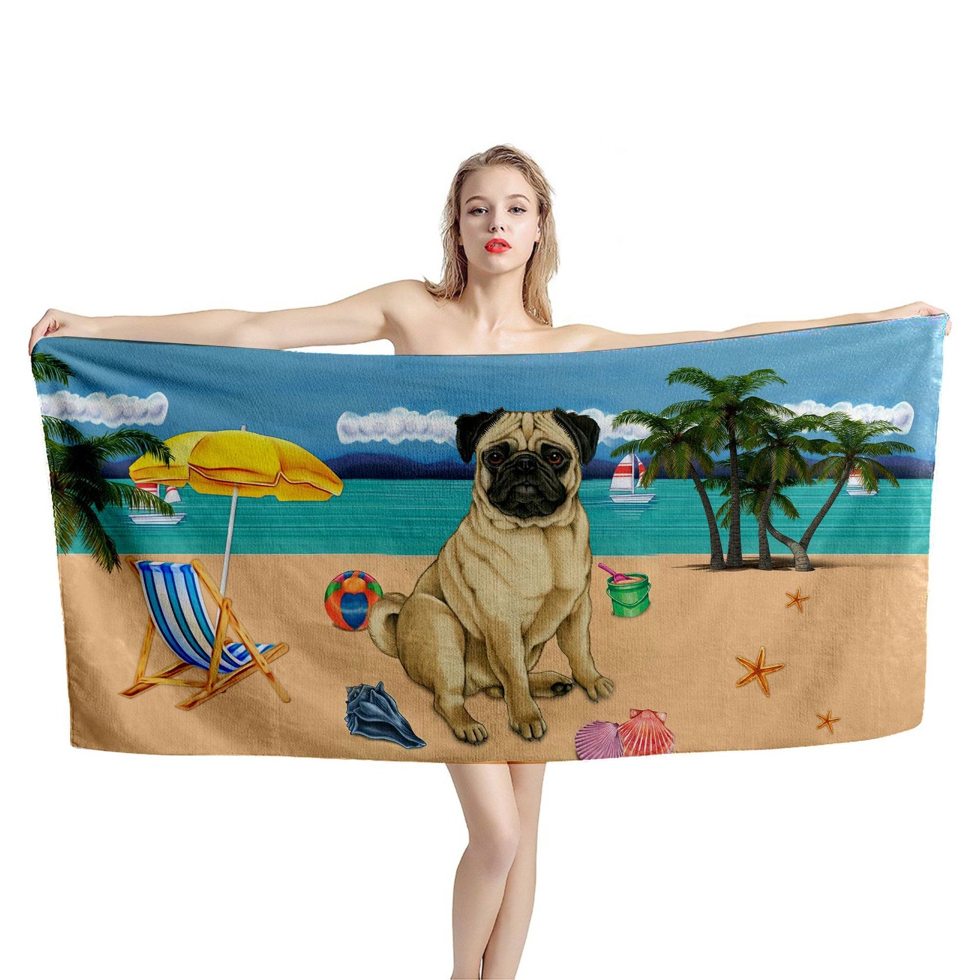 Gearhumans 3D Pug Dog Custom Beach Towel GW120517 Towel 