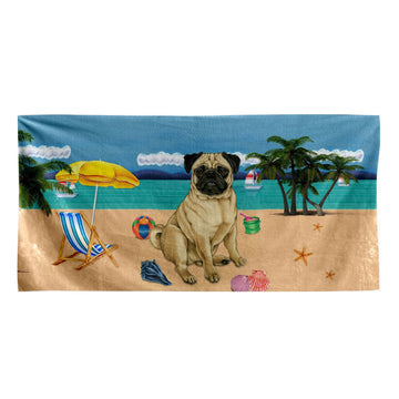 Gearhumans 3D Pug Dog Custom Beach Towel