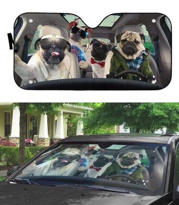 Gearhumans 3D Pug Gang Selfie Custom Car Auto Sunshade