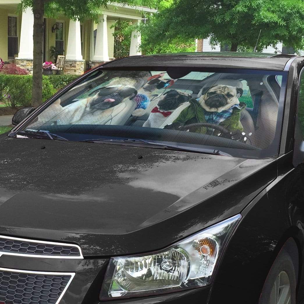 gearhumans 3D Pug Gang Selfie Custom Car Auto Sunshade GN30062 Auto Sunshade 