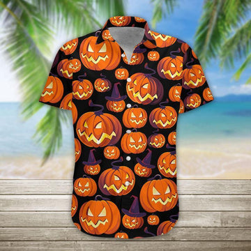 Gearhumans 3D Pumpkin Halloween Hawaii Shirt hawaii Short Sleeve Shirt