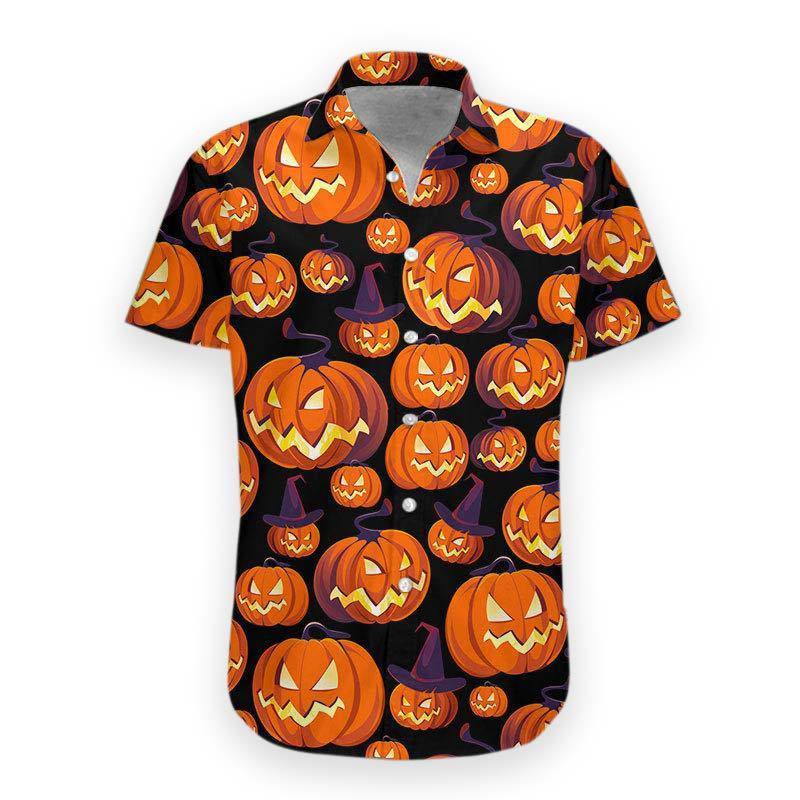 Gearhumans 3D Pumpkin Halloween Hawaii Shirt hawaii Short Sleeve Shirt S