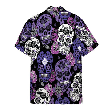 Gearhumans 3D Purple Sugar Skulls Hawaiian Custom Short Sleeve Shirts
