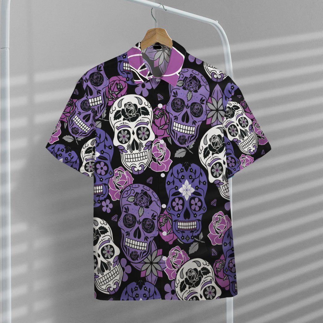 Gearhumans 3D Purple Sugar Skulls Hawaiian Custom Short Sleeve Shirts GW24052116 Hawai Shirt 