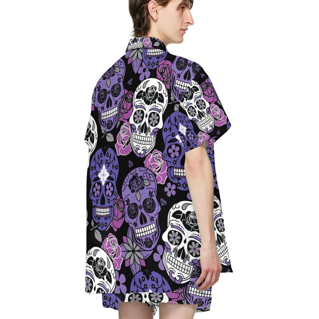 Gearhumans 3D Purple Sugar Skulls Hawaiian Custom Short Sleeve Shirts GW24052116 Hawai Shirt 