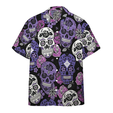 Gearhumans 3D Purple Sugar Skulls Hawaiian Custom Short Sleeve Shirts