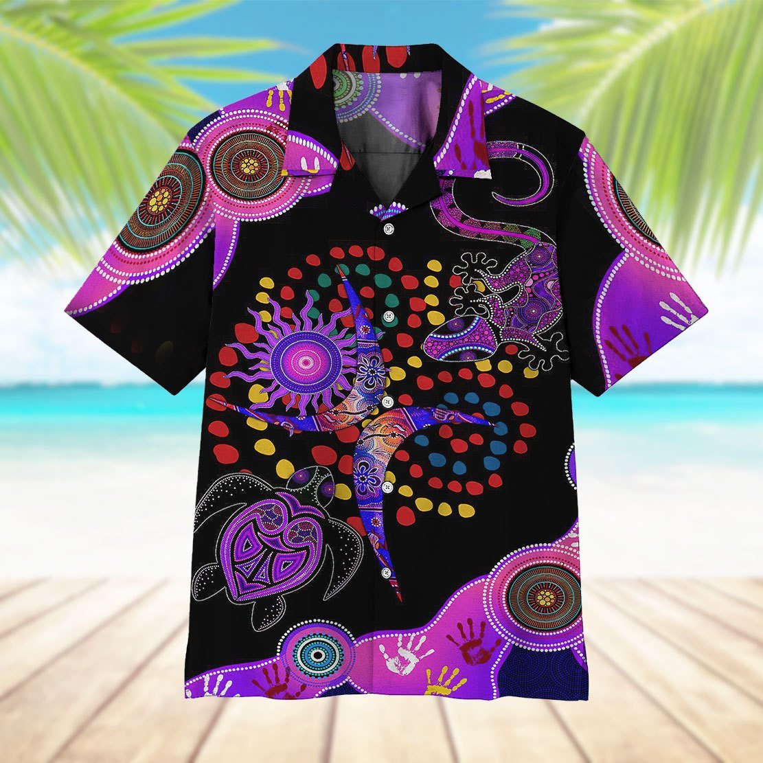 Gearhumans 3D Purple Turtle Lizard Decors Hawaii Shirt ZK13044 Hawai Shirt 