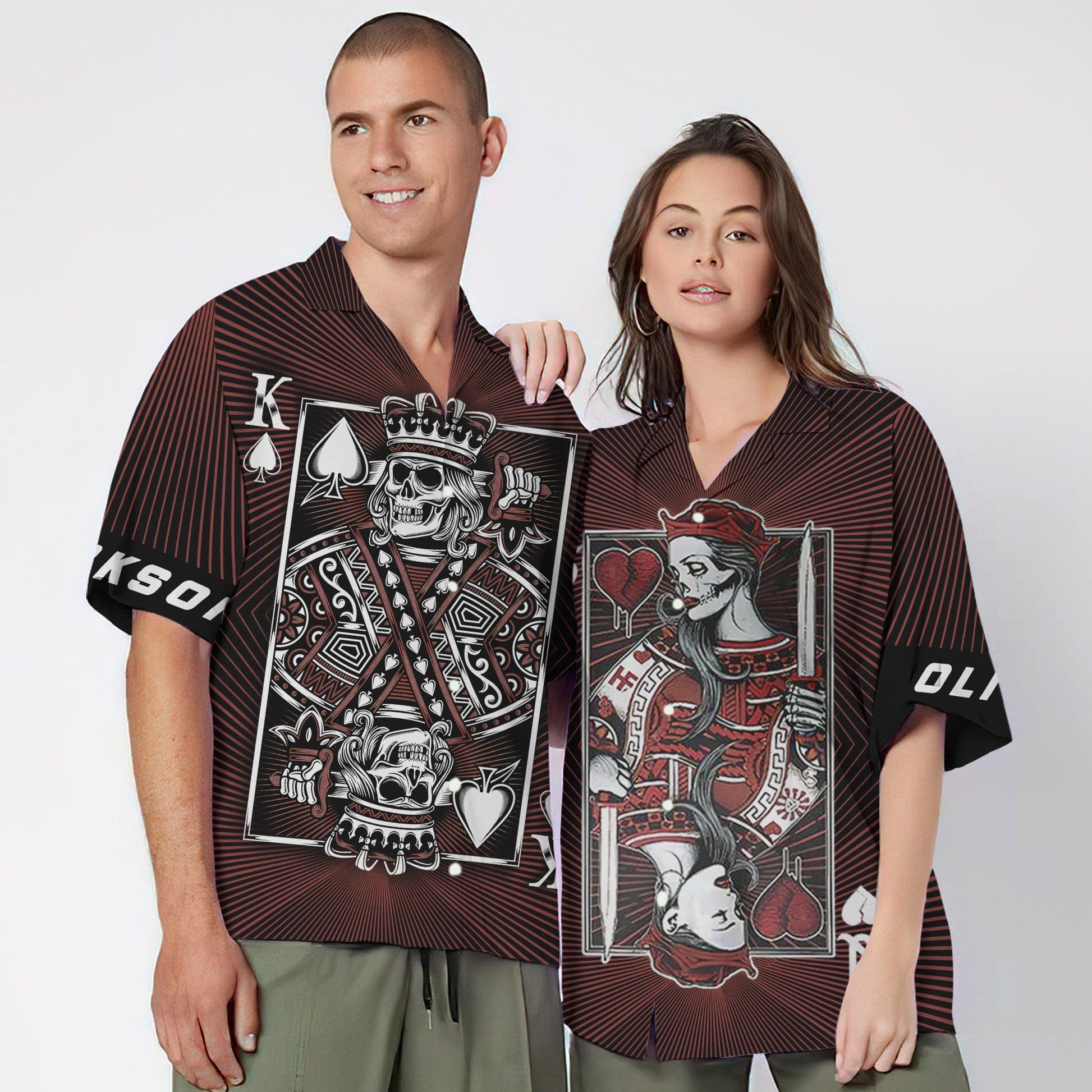 Gearhumans 3D Queen Skull Heart Couple Custom Name Short Sleeve Shirt GS0507214 Hawai Shirt 