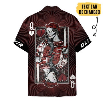 Gearhumans 3D Queen Skull Heart Couple Custom Name Short Sleeve Shirt
