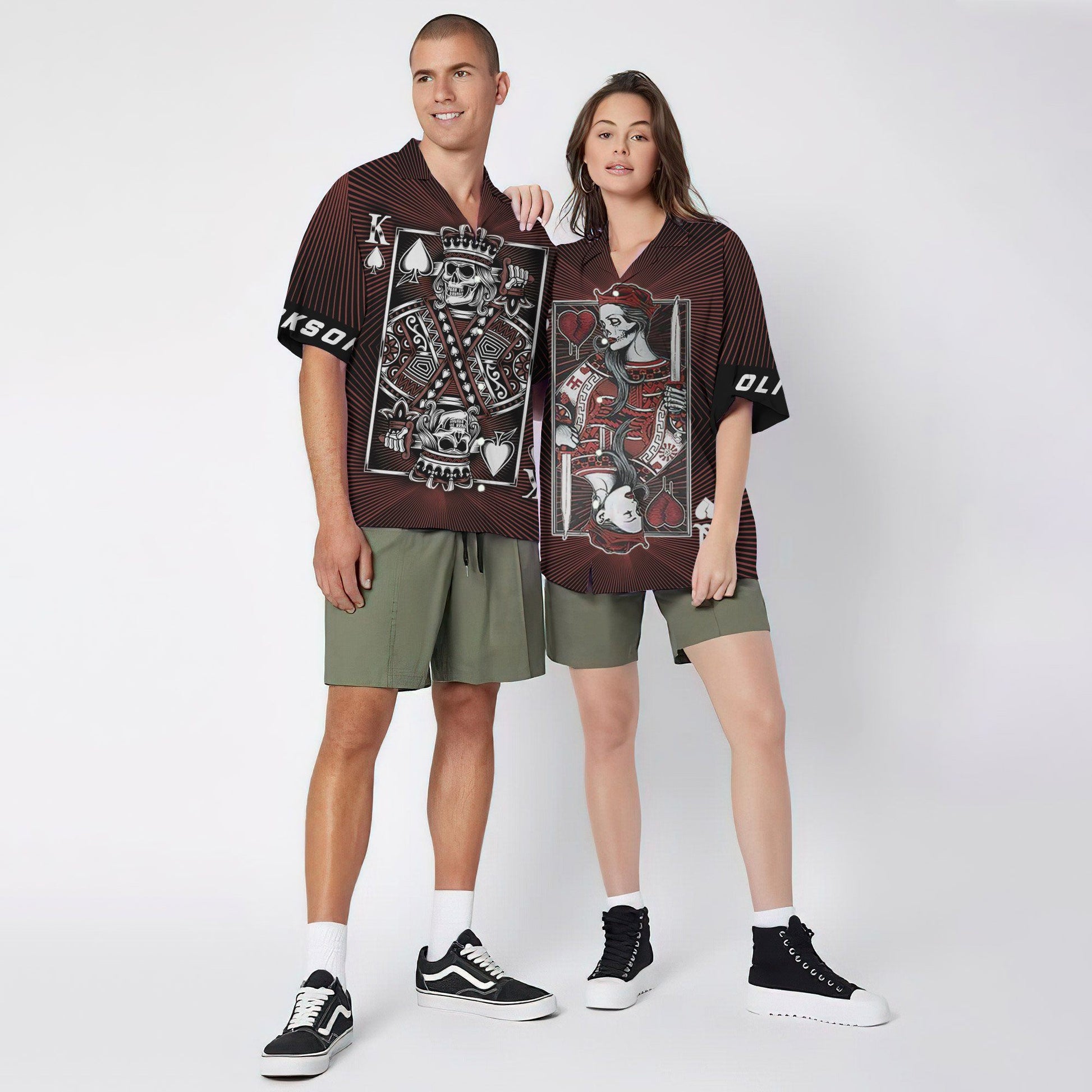 Gearhumans 3D Queen Skull Heart Couple Custom Name Short Sleeve Shirt GS0507214 Hawai Shirt 