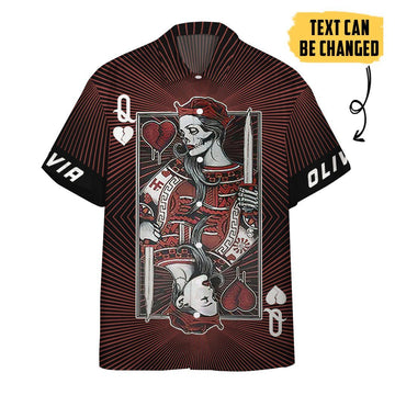 Gearhumans 3D Queen Skull Heart Couple Custom Name Short Sleeve Shirt