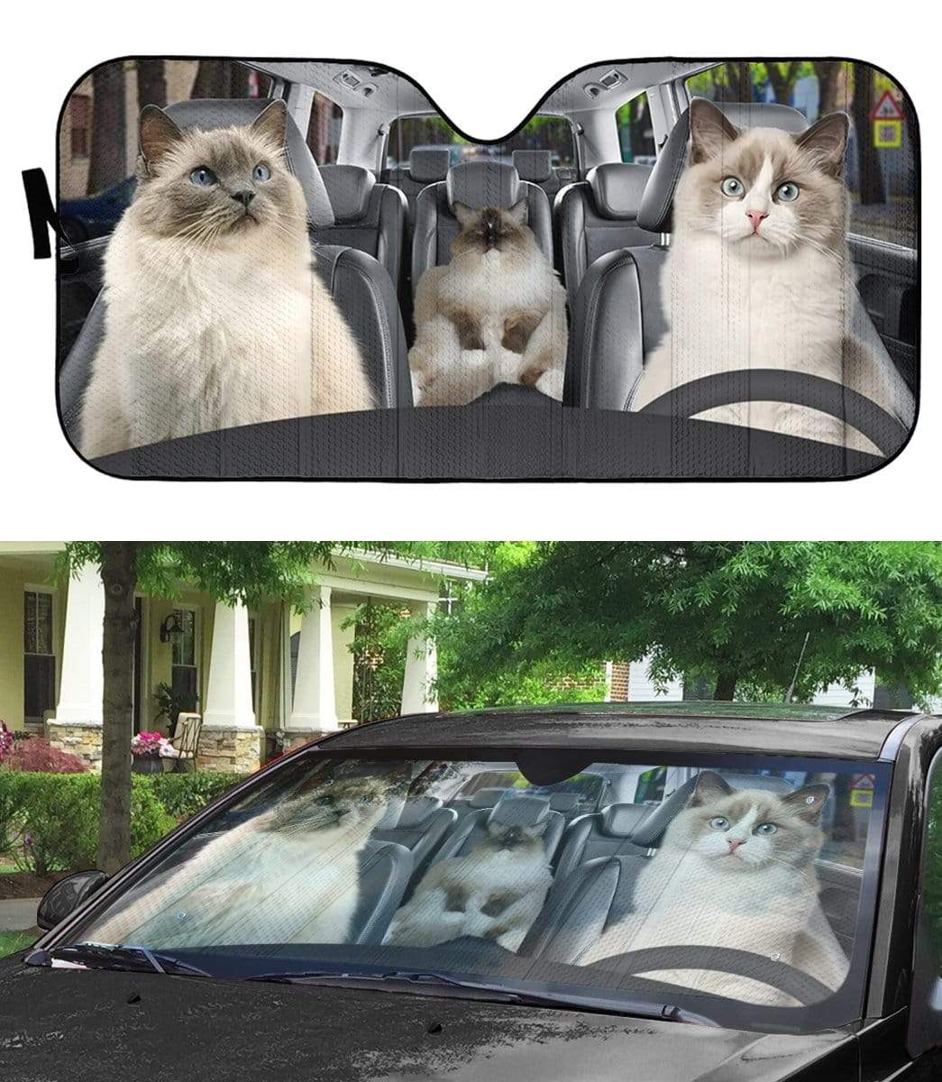 gearhumans 3D Ragdoll Cat Family Custom Car Auto Sunshade GW11055 Auto Sunshade 