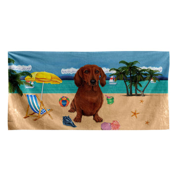 Gearhumans 3D Red Dachshund Dog Custom Beach Towel