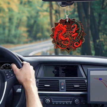 Gearhumans 3D Red Dragon Brocade Car Hanging
