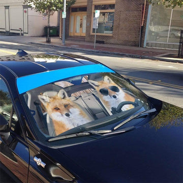 Gearhumans 3D Red Fox Couple Custom Car Auto Sunshade