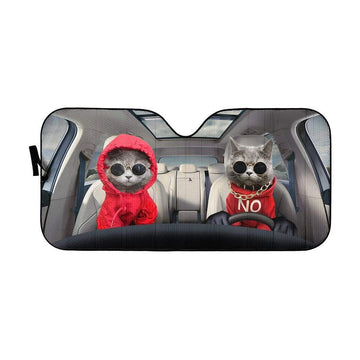 Gearhumans 3D Red Hoodie Chartreux Cats Custom Car Auto Sunshade
