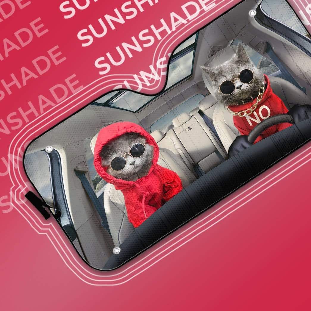 gearhumans 3D Red Hoodie Chartreux Cats Custom Car Auto Sunshade GV050612 Auto Sunshade 