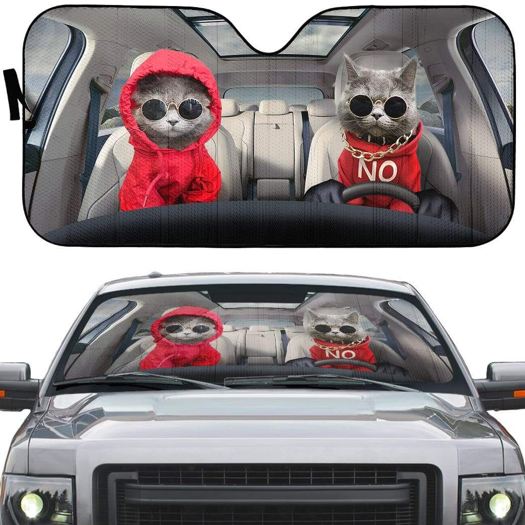 gearhumans 3D Red Hoodie Chartreux Cats Custom Car Auto Sunshade GV050612 Auto Sunshade 