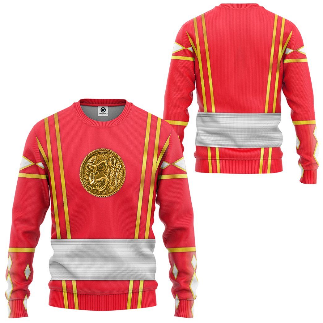Gearhumans 3D Red Ninja Mighty Morphin Power Rangers Custom Tshirt Hoodie Apparel GJ24031 3D Apparel