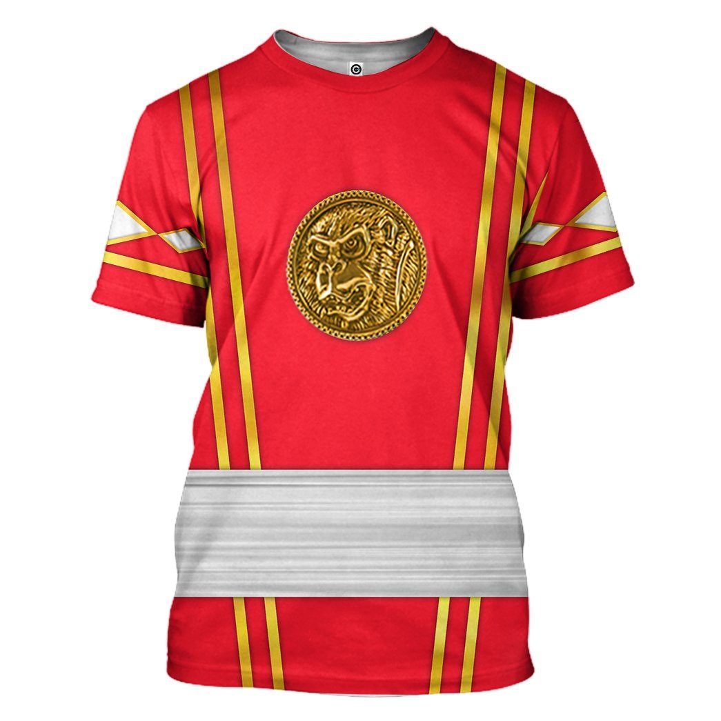 Gearhumans 3D Red Ninja Mighty Morphin Power Rangers Custom Tshirt Hoodie Apparel GJ24031 3D Apparel T-Shirt S