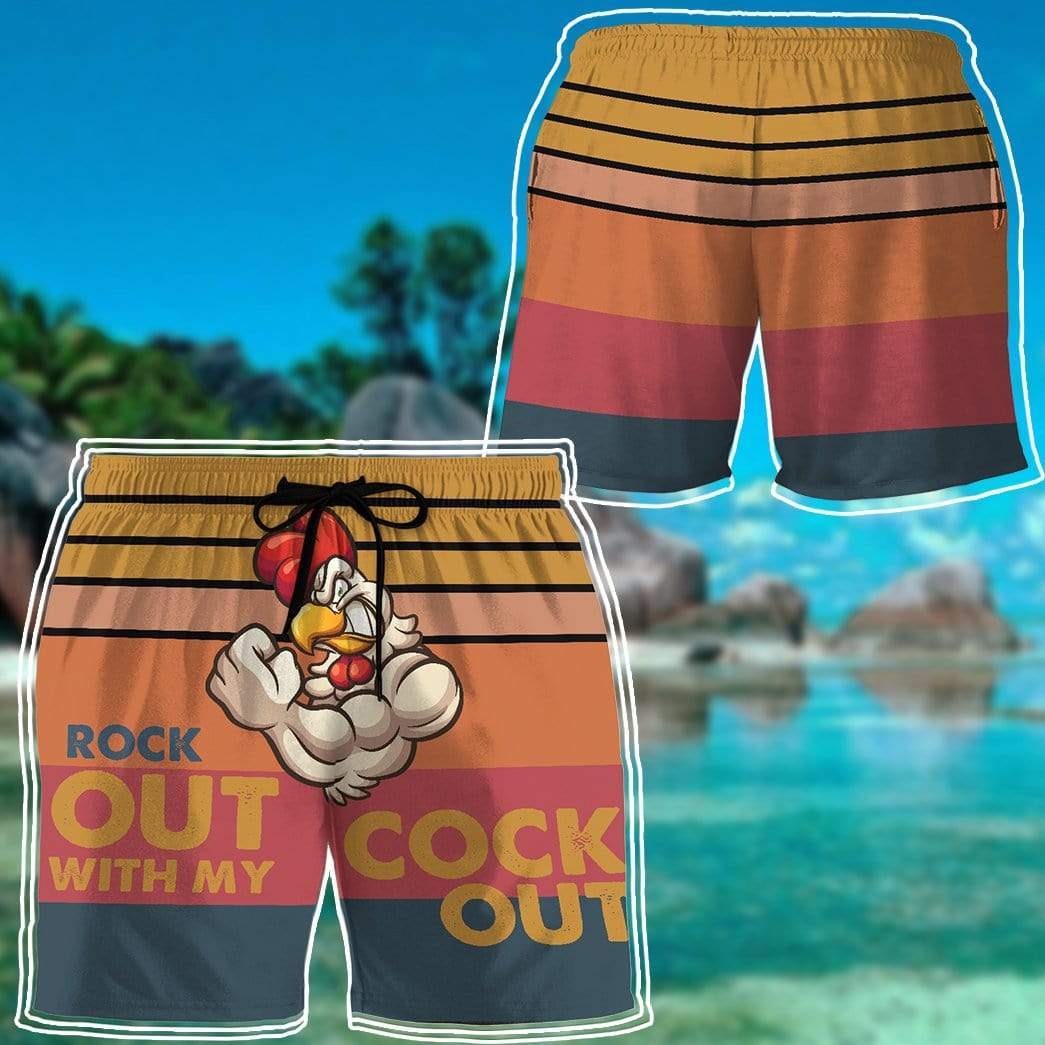 Gearhumans 3D Rock Out With My Cock Out Custom Beach Shorts