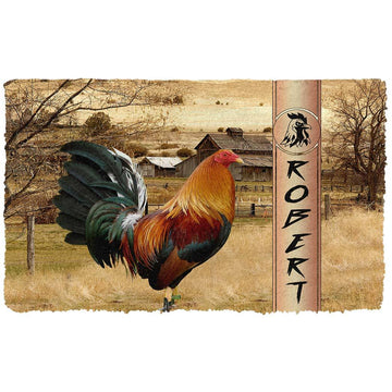 Gearhumans 3D Rooster Ranch Grass Custom Name Doormat