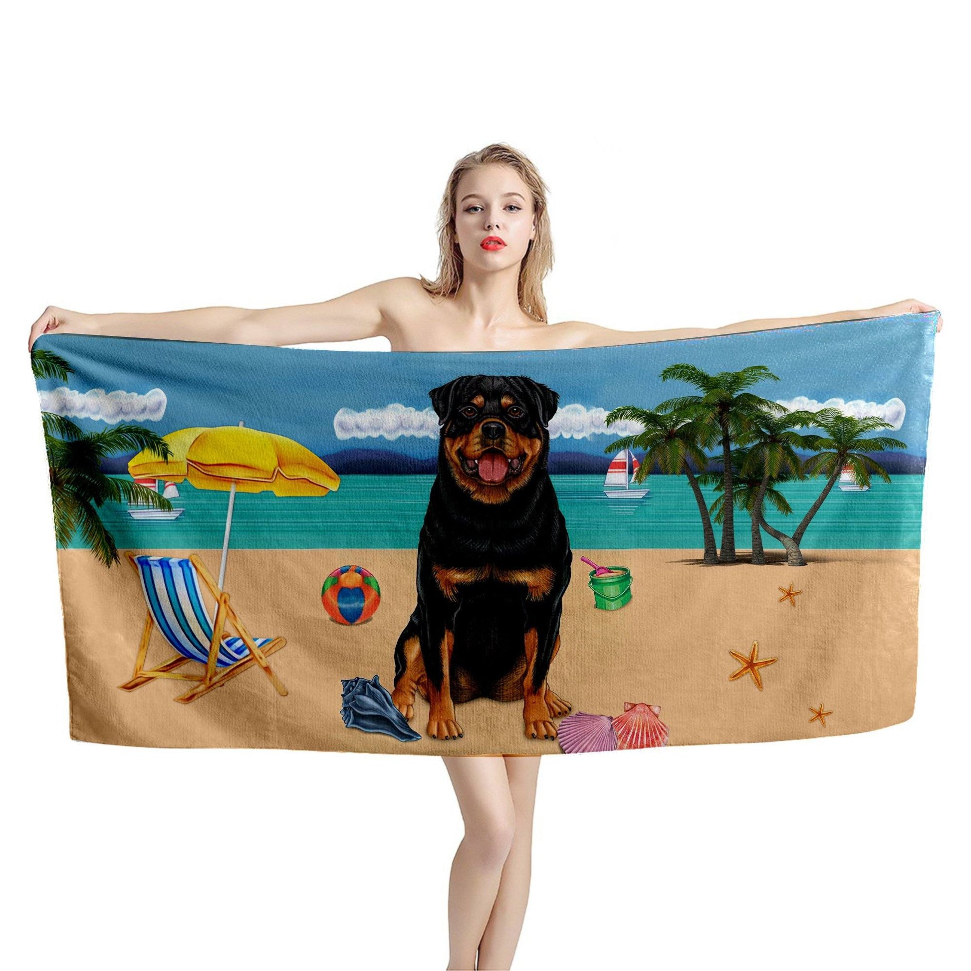 Gearhumans 3D Rottweiler Dog Custom Beach Towel GW120518 Towel 
