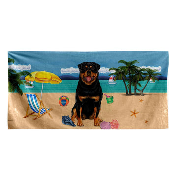 Gearhumans 3D Rottweiler Dog Custom Beach Towel