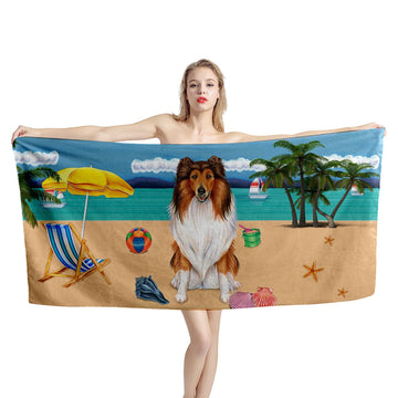 Gearhumans 3D Rough Collie Dog Custom Beach Towel