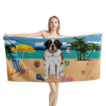 Gearhumans 3D Saint Bernard Dog Custom Beach Towel