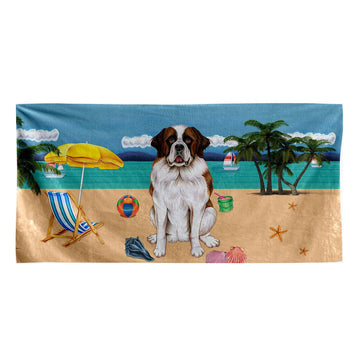 Gearhumans 3D Saint Bernard Dog Custom Beach Towel