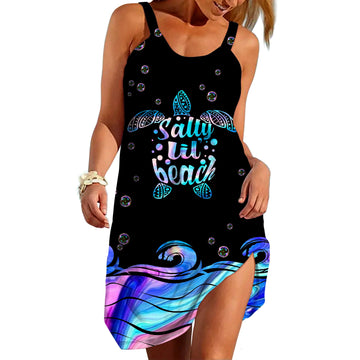 Gearhumans 3D Salty In Beach Turtle Hologram Custom Sleeveless Beach Dress GS24062133 Beach Dress Beach Dress S 